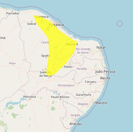 Paraíba tem dois alertas de perigo potencial por chuvas para 61 cidades