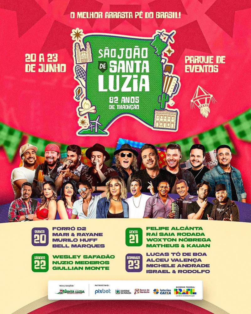 Começa nesta quinta-feira (20) a edição 82 do São João de Santa Luzia com Bell Marques, Murilo Huff, Mari & Raiane e Forró D2