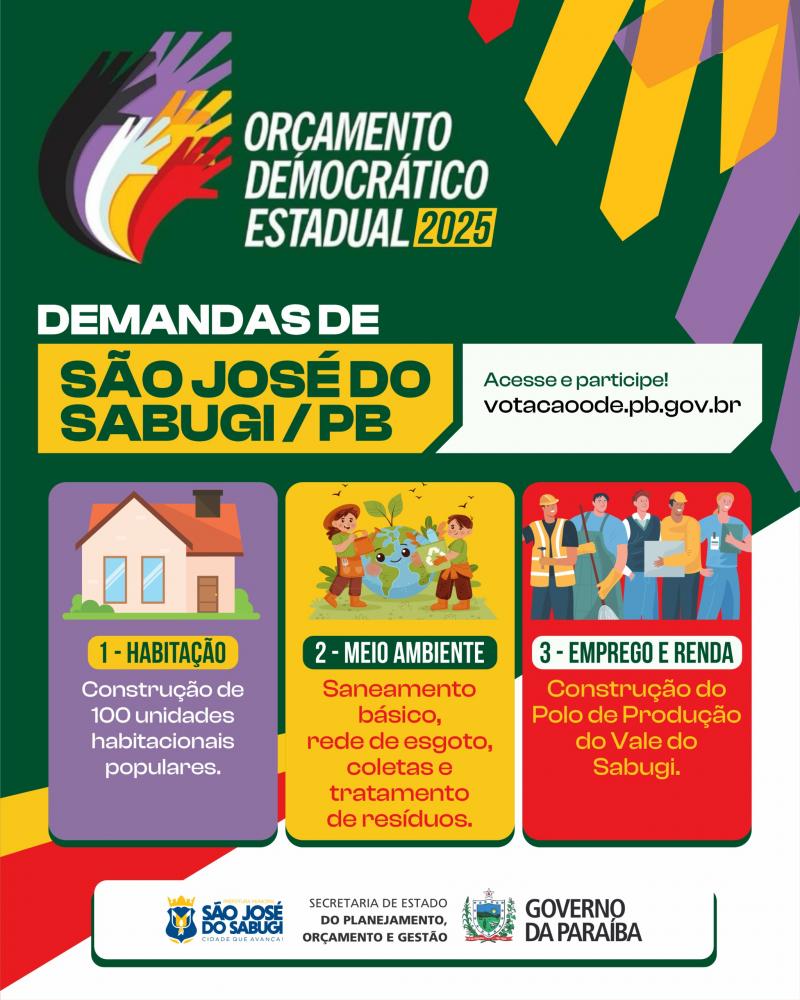 Prefeitura de São José do Sabugi convoca população a participar do Orçamento Democrático Estadual