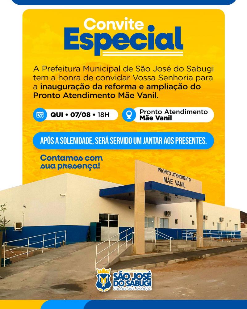 São José do Sabugi inaugura reforma e ampliação do PA Mãe Vanil nesta quinta-feira (7)