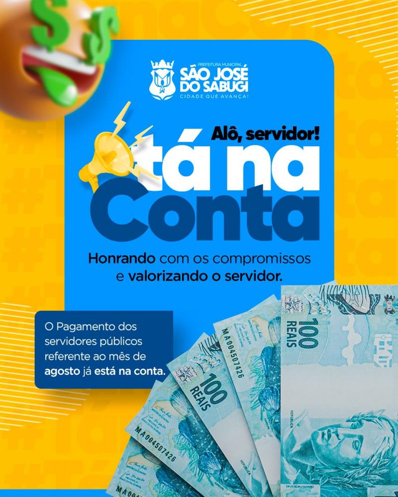 Prefeitura de São José do Sabugi paga folha de agosto dentro do mês pelo oitavo mês consecutivo
