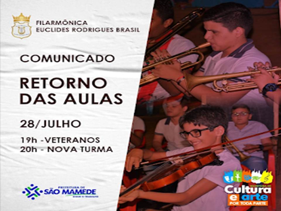 Secretaria de Cultura de São Mamede anuncia retorno das aulas de musica da Filarmônica